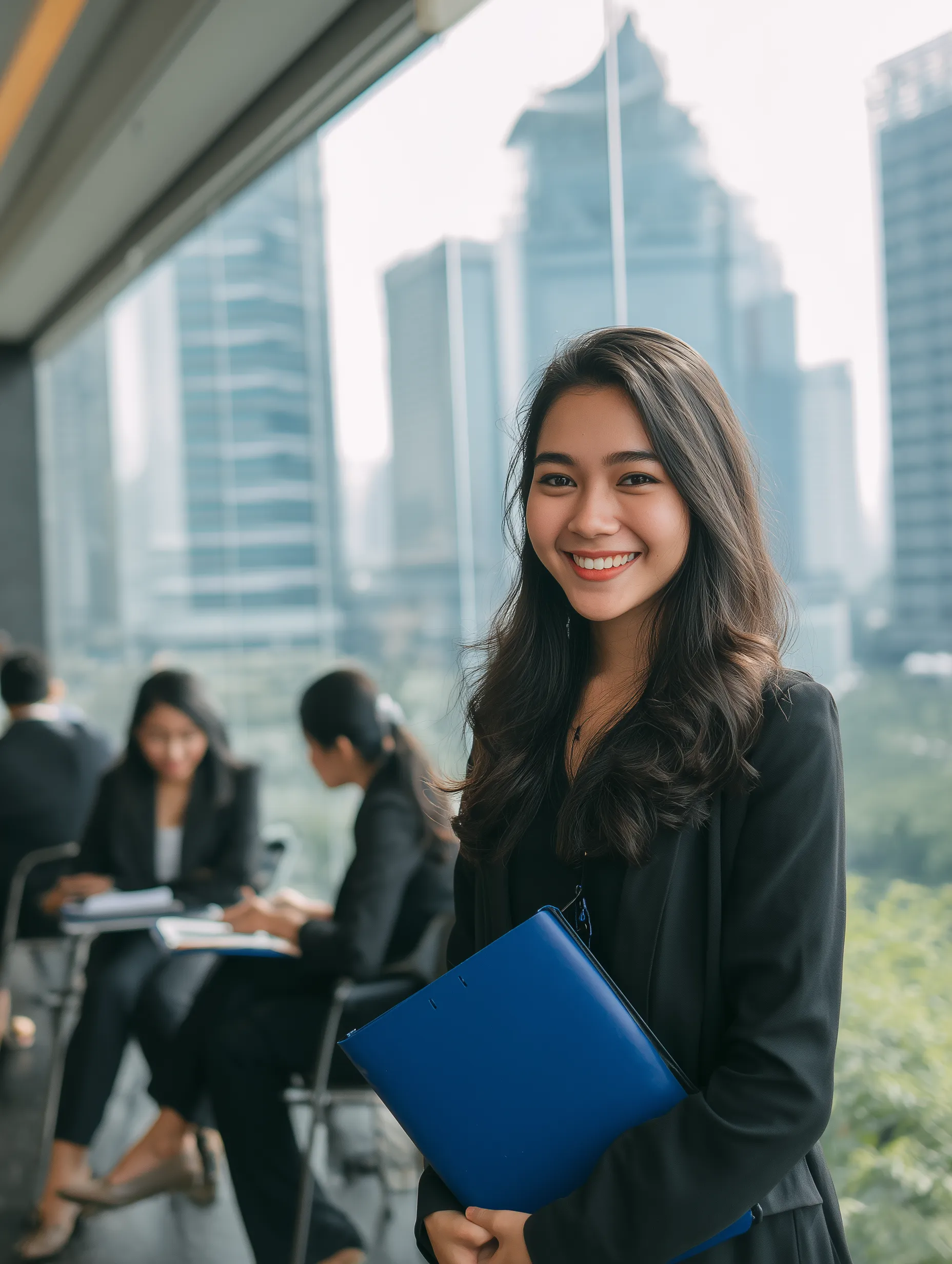 _women_wearing_black_blazer_long_hair_stand