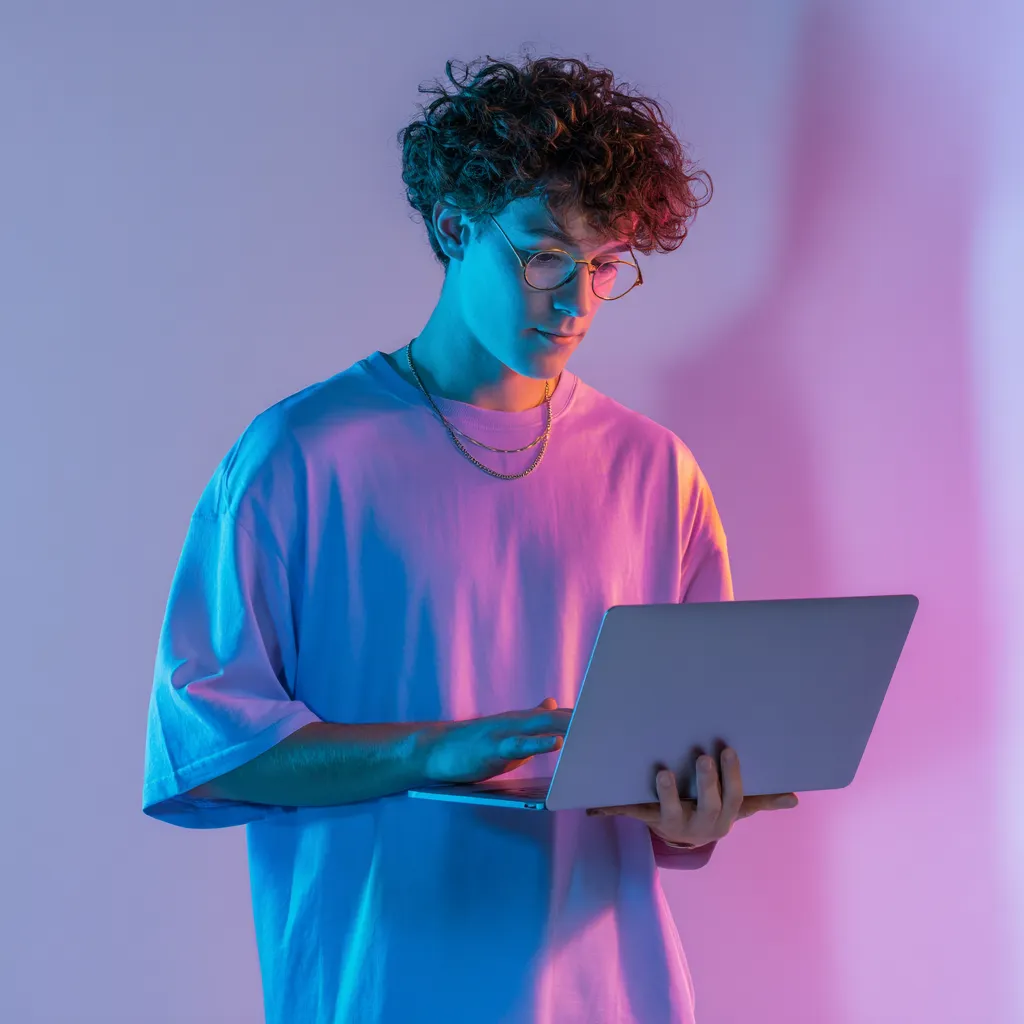 _a_young_man_with_pastel_with_light_purple